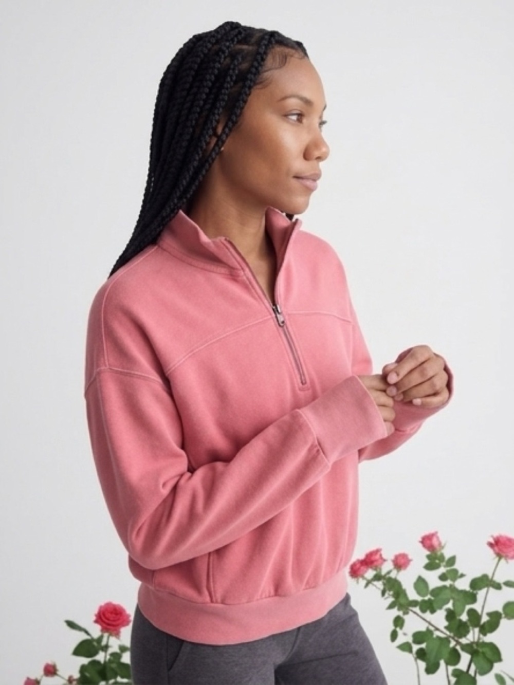 Women's Salmon Half-Zip Pullover Sweater/sweatshirt cotton